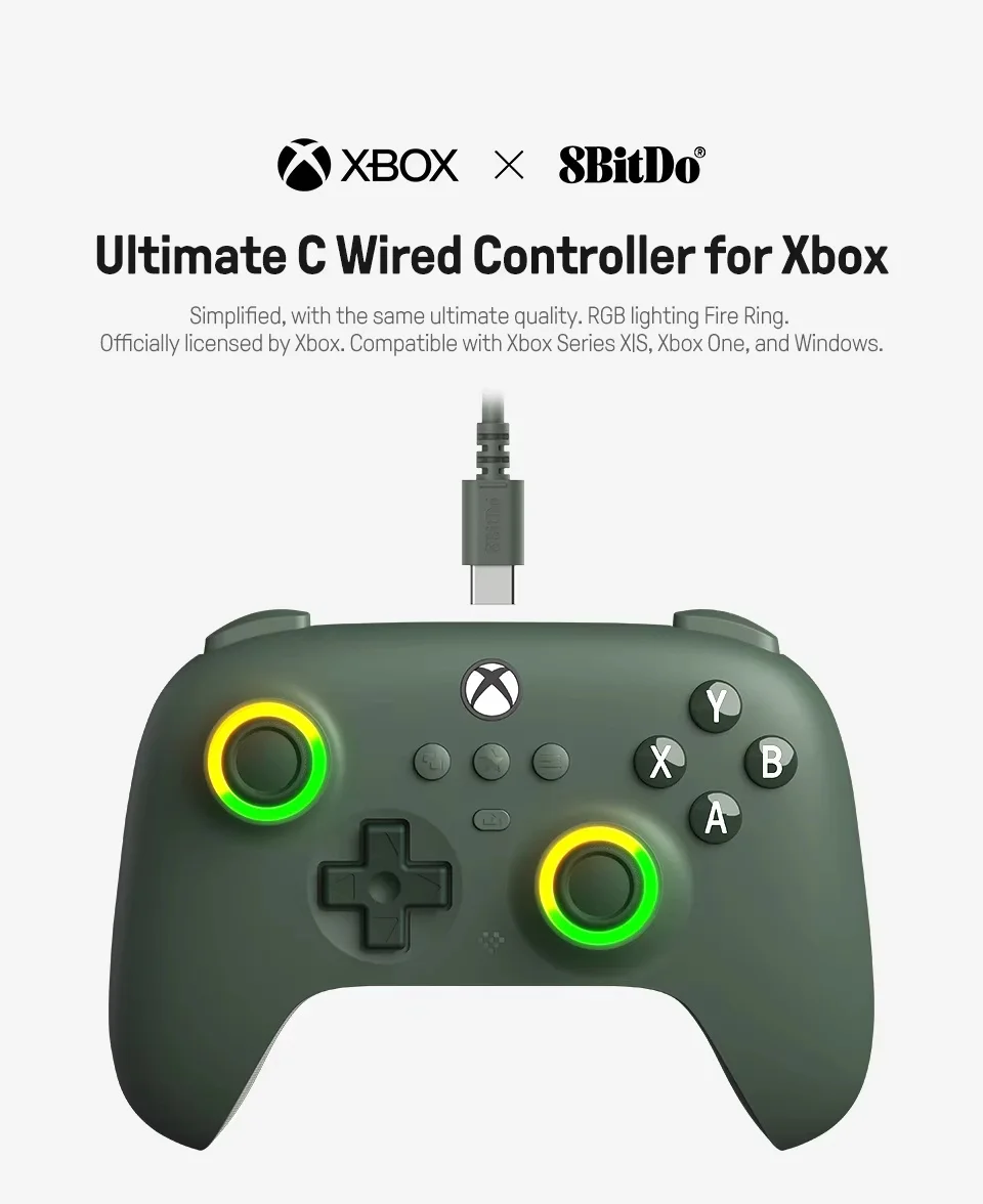 Mando con cable 8Bitdo Ultimate C para Xbox, compatible con Xbox Series X. | Joysticks con efecto Hall para mando de Xbox One/Windows