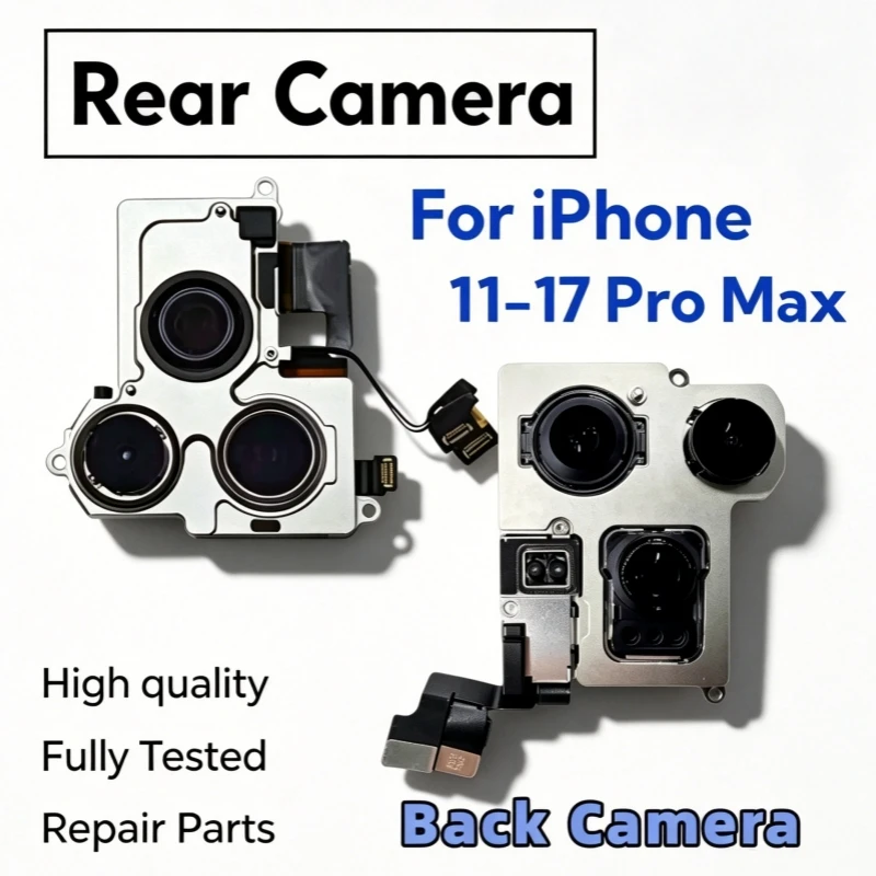 Cámara Trasera Completamente Probada con Cable Flexible para iPhone 11 12 13 14 15 16 17 Pro Max 12/13 Mini, Pieza de Repuesto para Cámara Trasera
