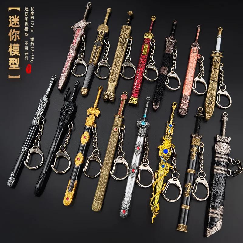 Mini Espada Antigua de Metal, Llavero Retro, Colgante de Arma China Antigua, Adorno para Mochila, Espada Xuanyuan de Escamas Invertidas, Coleccionable