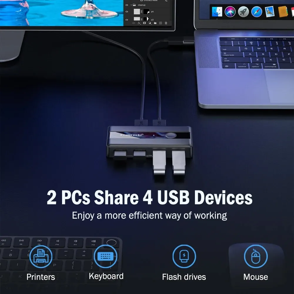 Adaptador de interruptor USB KVM 3,0, conmutador USB, 2 entradas, 4 salidas, conmutador KVM, afilador de impresora para teclado de ordenador
