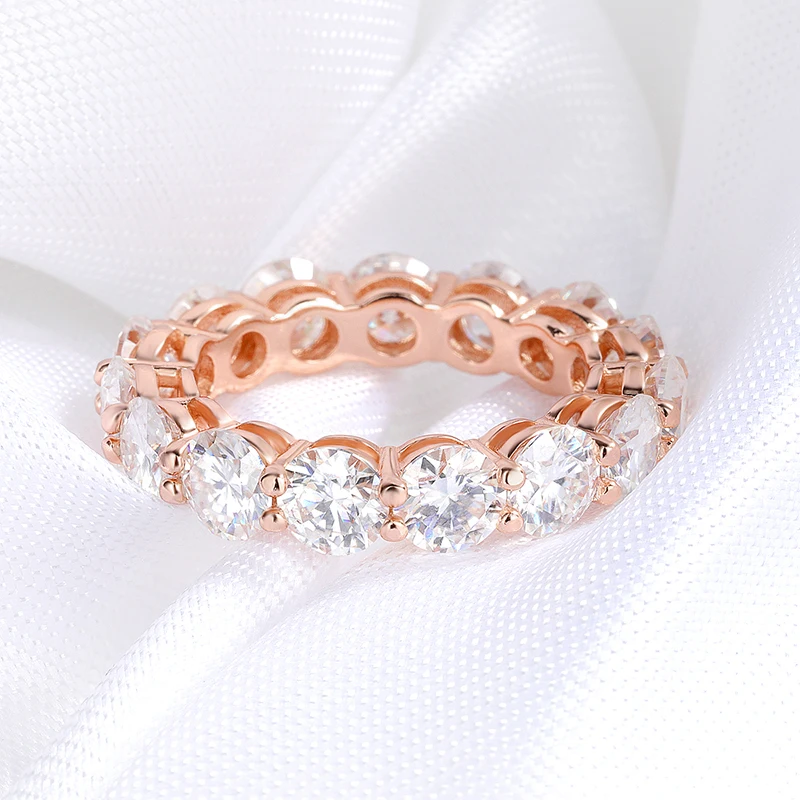 Smyoue 3/3, 5/5mm Color oro rosa todos los anillos de moissanita para mujer anillo de boda brillante 925 bandas de joyería clásicas de Plata de Ley