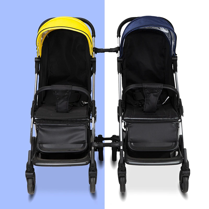 Conector de 3 piezas para cochecito de bebé gemelo, articulaciones universales, tripliegues, carrito infantil, correas de seguridad, gancho de seguridad ajustable