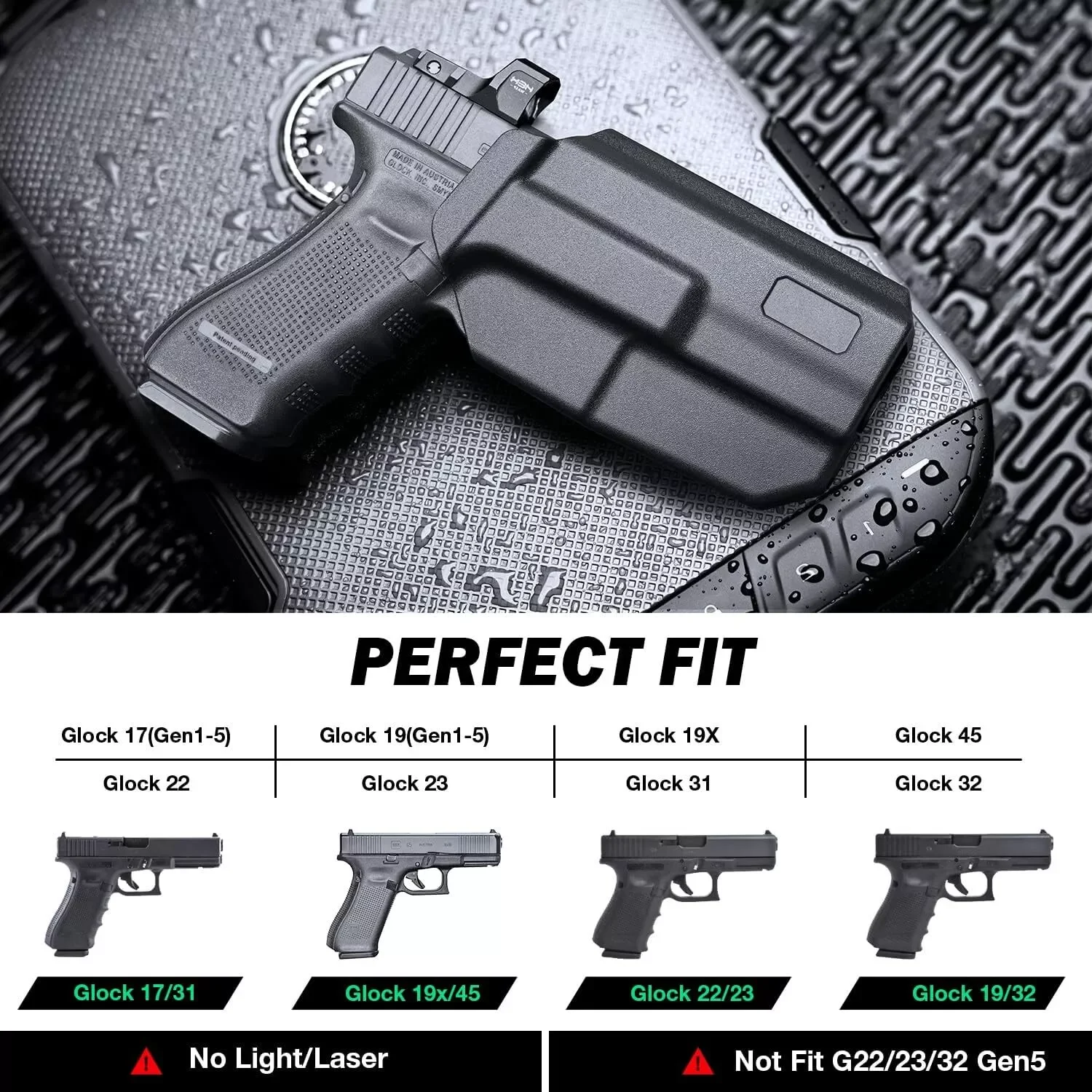 Funda para Pistola G17 (Gen 1-5) y G22/31 (Gen 3-4), con Liberación de Pulgar OWB y Corte Óptico, para Mano Derecha