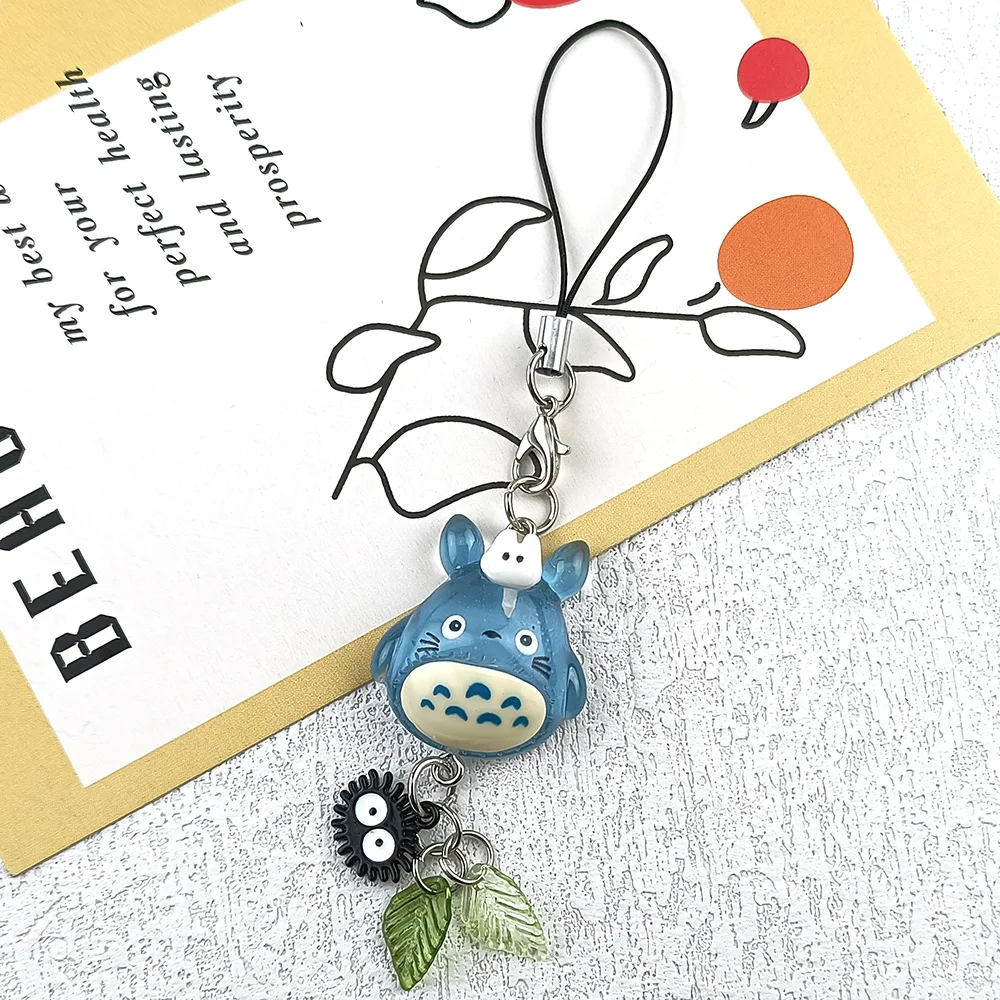 Llavero de Teléfono Kawaii con Animal Azul Totoro, Colgante de Gato de Anime del Bosque, Accesorios de Cosplay, Regalo de Navidad Hecho a Mano