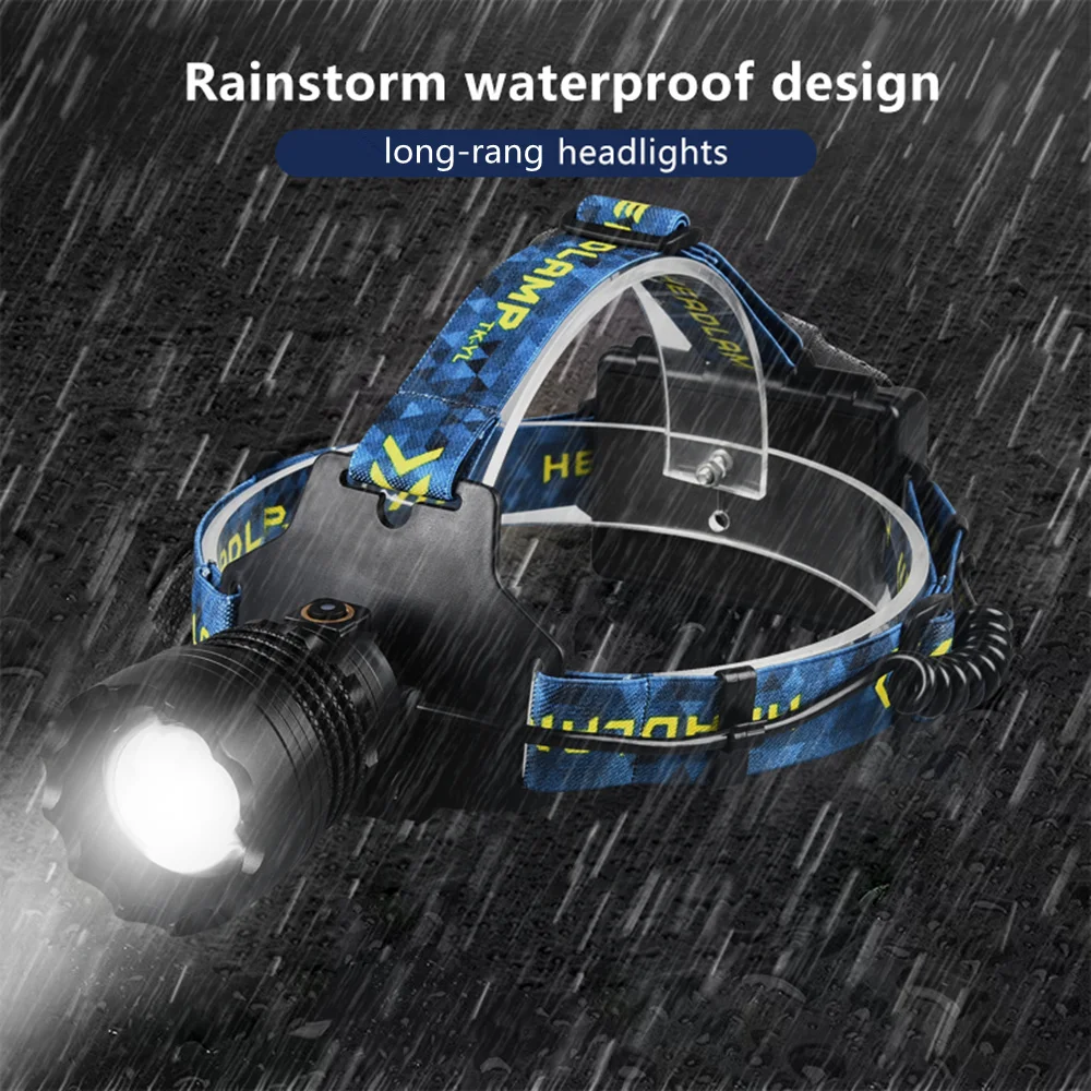 Linterna frontal de alta potencia con 4 LED, foco de largo alcance, lámpara frontal con Zoom telescópico, luz fuerte para acampar al aire libre y pescar