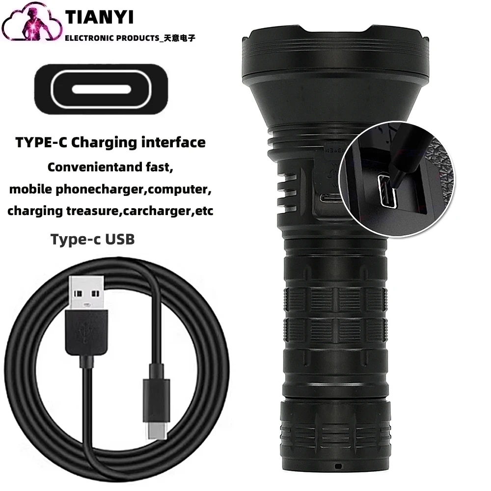 Linterna de Alta Potencia Multifuncional para Exteriores con Cargador de Batería, Batería de Litio 26650, Iluminación Impermeable, Luces Nocturnas
