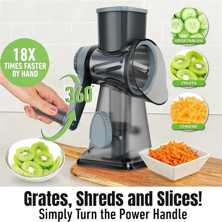 Nuevo Rallador de Queso Rotatorio 3 en 1 2026, Cortador Manual Multifuncional de Verduras, Molinillo de Nueces, Herramienta Esencial de Cocina
