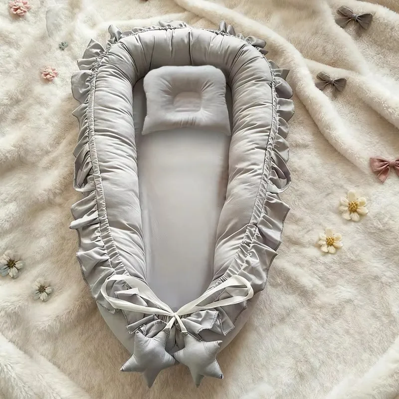 Cotton Babynest for Newborn Baby Bed Nest Ruffle Baby Bassinet Travel Bed Portable Lounger Toddler Crib Breathable Sleep Nest