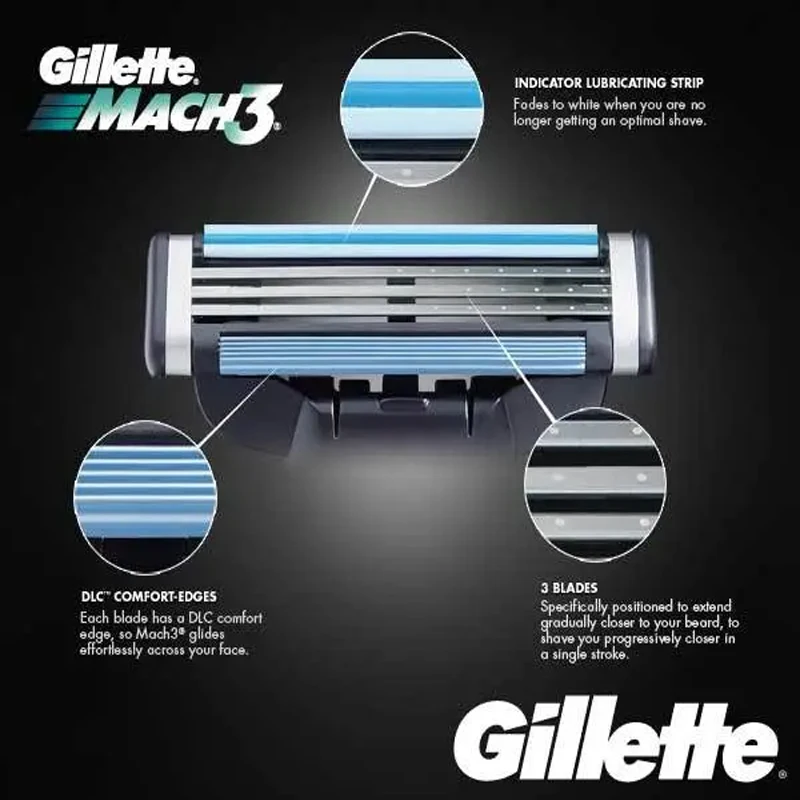 Gillette-cuchilla de afeitar Mach3 para hombre, cabezal de afeitadora, cartuchos de recarga con tira de lubricación, cuchillas de 3 capas, corte rápido, barba facial