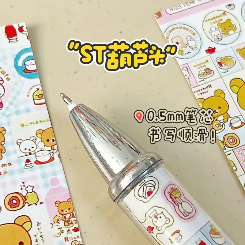 Bolígrafo de gel Rilakkuma Rabbit Press, alta calidad de color, estilo lindo, 0.5mm, para estudiantes, universal, escritura suave, duradero, color negro.