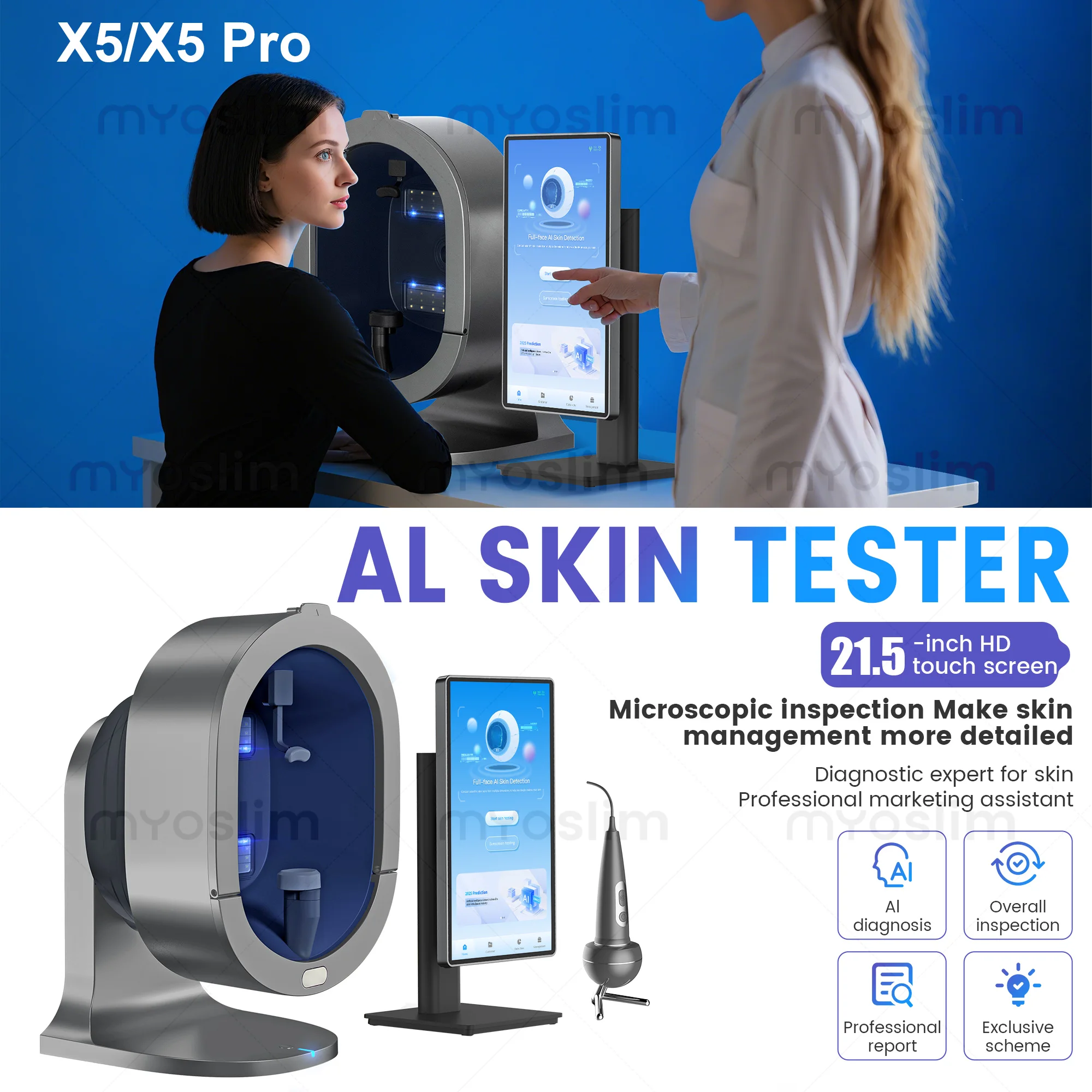 Nuevo Analizador Facial 3D, Detector de Cuero Cabelludo con IA, Escáner de Análisis Facial con IA Multi-idioma, para Cuidado de Belleza