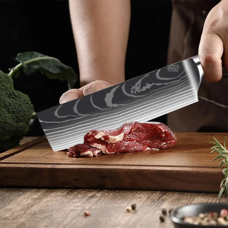 Cuchillo de Chef profesional con diseño de Damasco, cuchillo de carnicero de acero inoxidable 7CR17, cuchillos de cocina, cuchillo para cortar frutas para el hogar, 1-10 Uds.