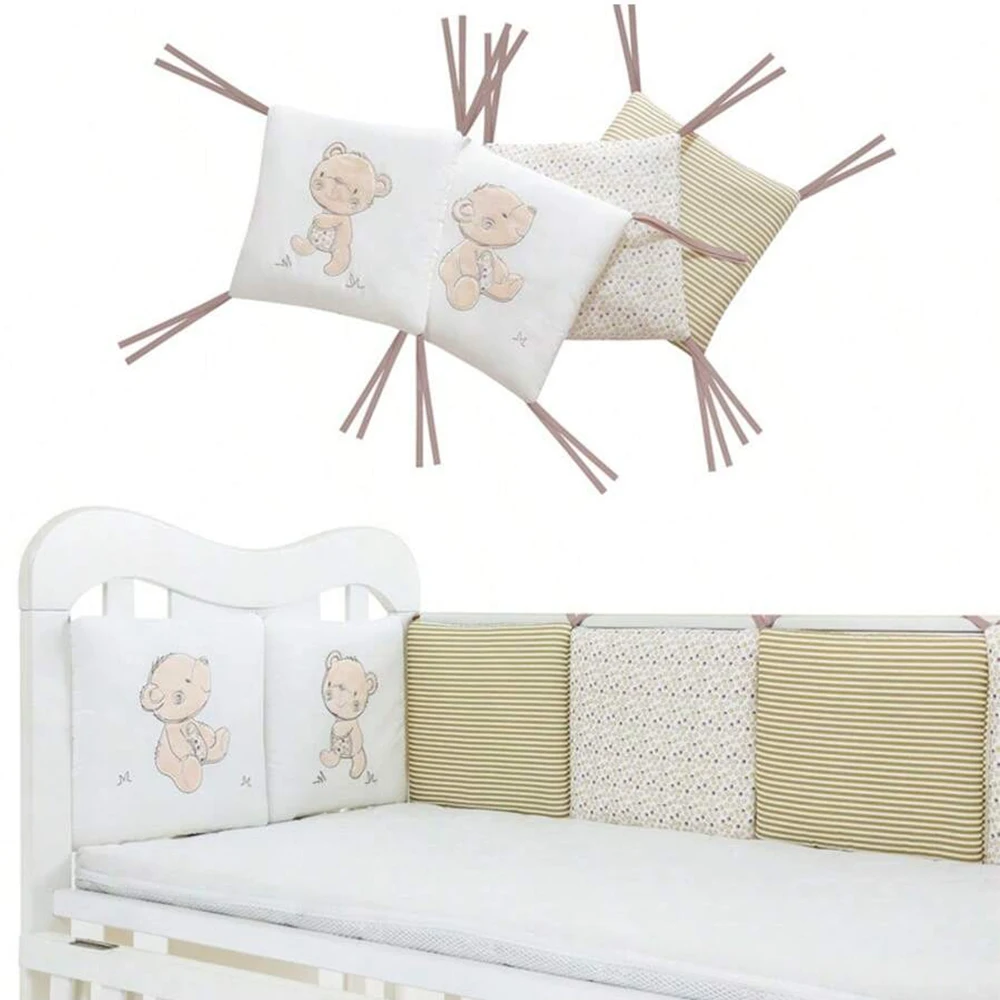 Protector de cama de bebé, almohadillas de parachoques para cuna, 6 unids/set, parachoques para cama de bebé, cama de seguridad para niños alrededor de mezcla de algodón, cuna anticolisión y anticaída