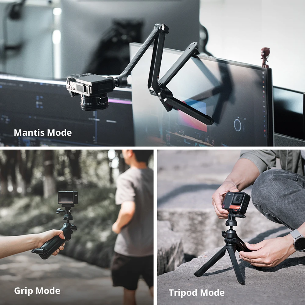 PGYTECH-trípode de 3 vías Caplock Mantispod Z, empuñadura de mano para GoPro Hero 12 11/ Insta360/ DJI Osmo Action 4/3 POCKET 3/teléfono inteligente