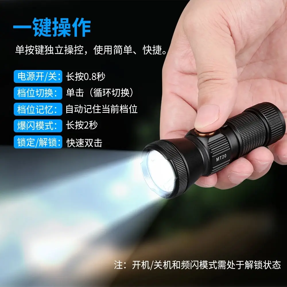 Trustfire-Mini linterna LED MT20 EDC recargable, 1050LM, tipo C, carga USB, luz de trabajo 18350, óptica MVB con cola magnética