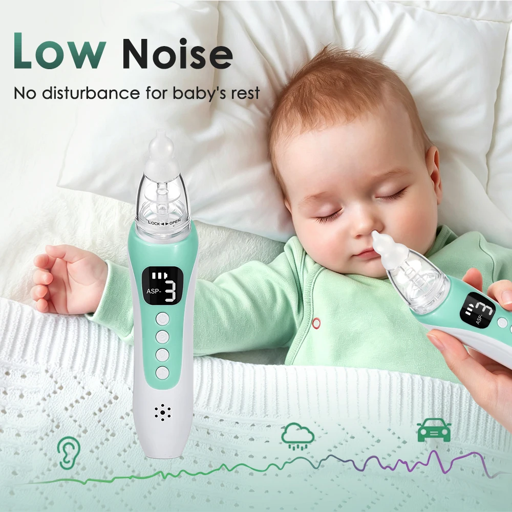 Aspirador Nasal Eléctrico para Bebé Recargable, Sacamocos con 3 Niveles de Succión, 10 Melodías Relajantes, 3 Boquillas de Silicona para Recién Nacido y Niños, Pantalla HD, Bajo Ruido, Antirreflujo, Fácil Limpieza