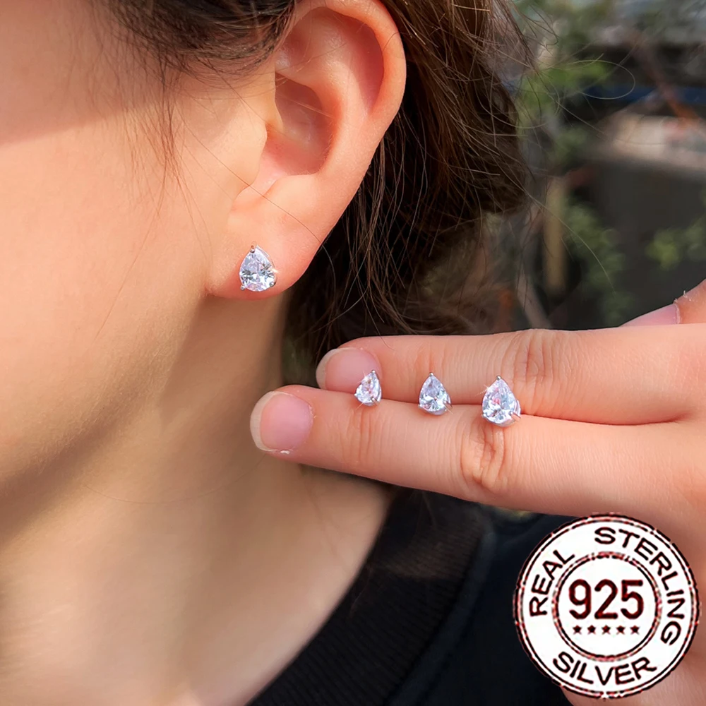 Pendientes QooLady de plata de ley S925 con circonita cúbica brillante, pendientes de gota de agua para mujer, accesorios de joyería de fiesta a la moda, regalo SE127