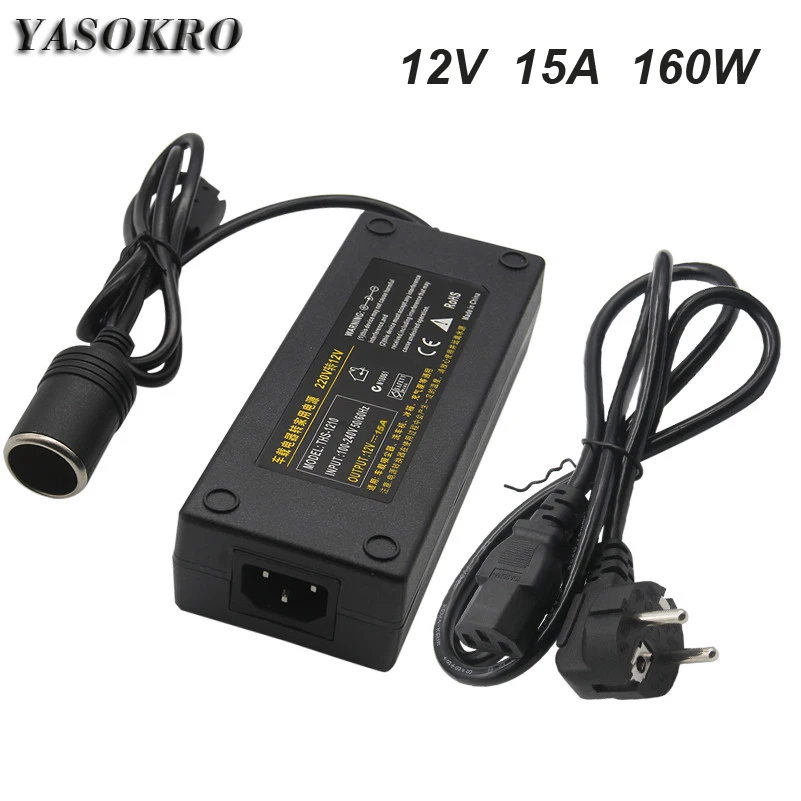 Adaptador de corriente para coche, enchufe para encendedor de cigarrillos, convertidor de corriente, adaptador de CA DC 110V/220V a 12V 15A, encendedor de alimentación para el hogar