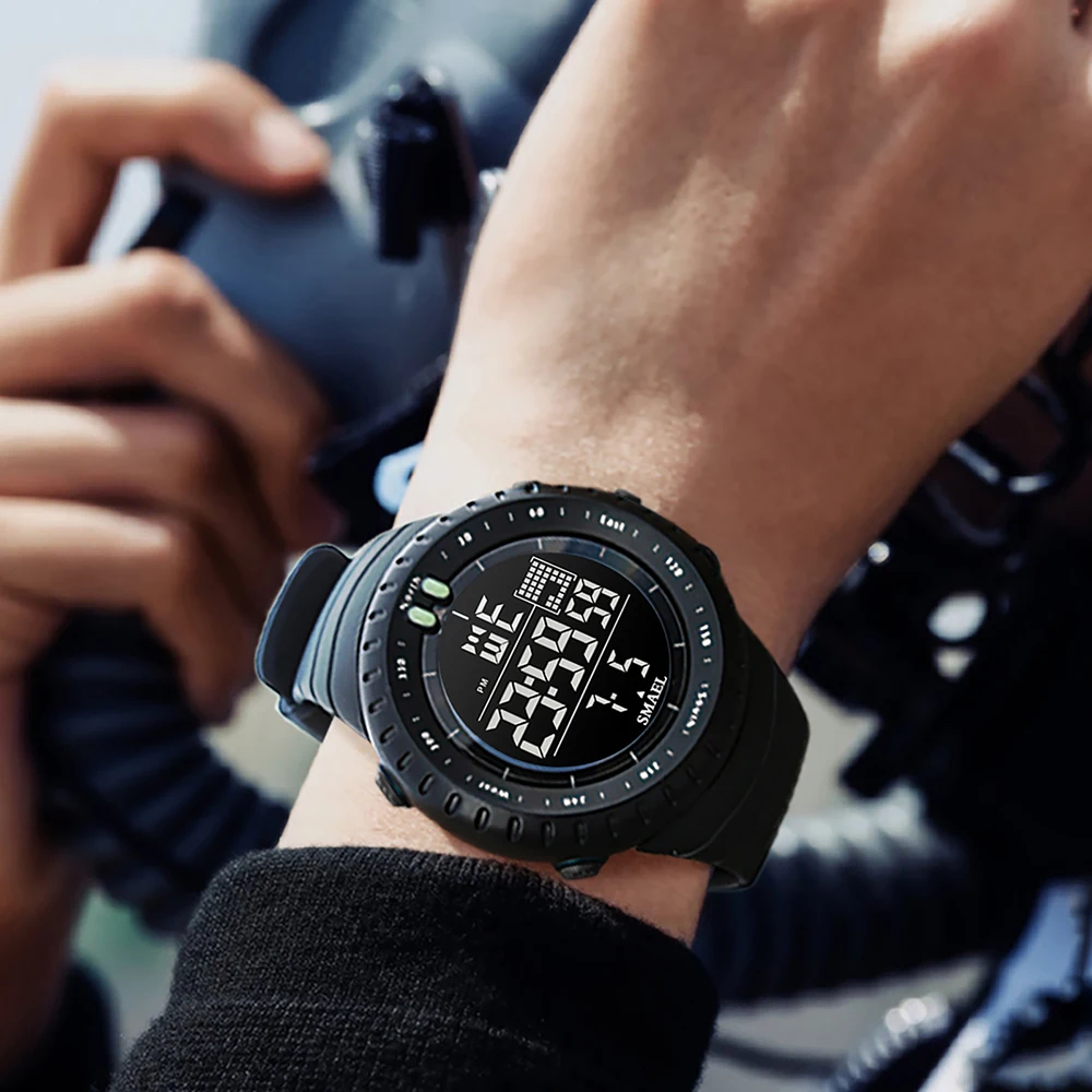 Marca SMAEL, reloj electrónico para hombre, deportes al aire libre, resistente al agua, Esfera Grande, alarma LED Digital, reloj deportivo 1237