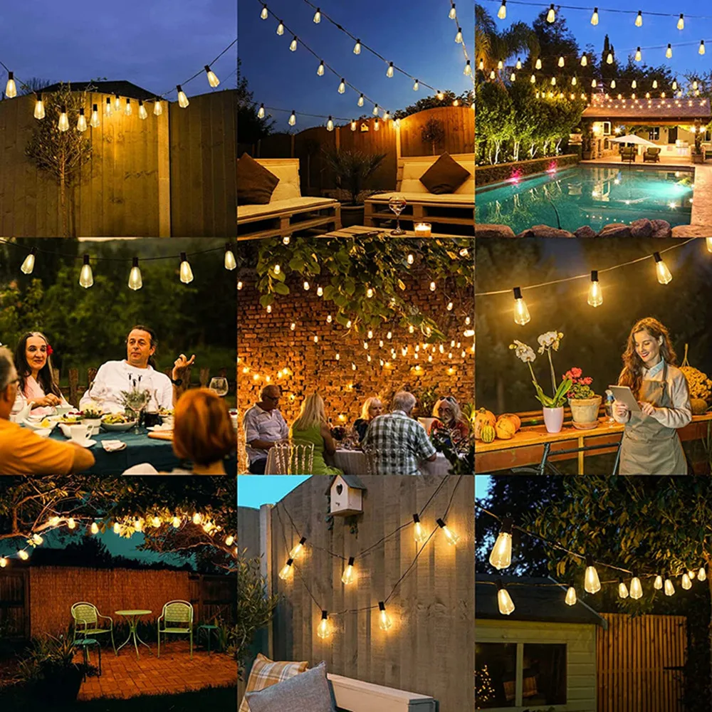 Tira de luces LED para exteriores, bombillas de plástico inastillables, resistentes al agua, para jardín, Patio trasero, porche, ST38, EU220V