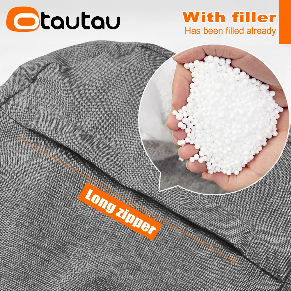 OTAUTAU taburete redondo D30cm * H20cm puf de lino otomano con relleno puf taburete Tatami futón Puff JD001