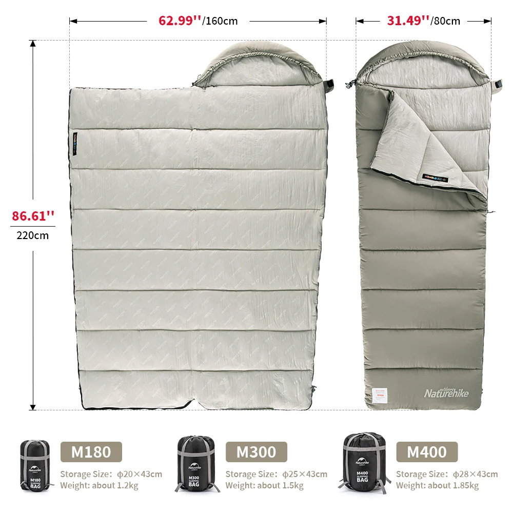 Naturehike M180 Saco de dormir Ultraligero Invierno Empalme Saco de dormir con capucha Camping al aire libre Impermeable Lavable a máquina 1 ℃ -12 ℃