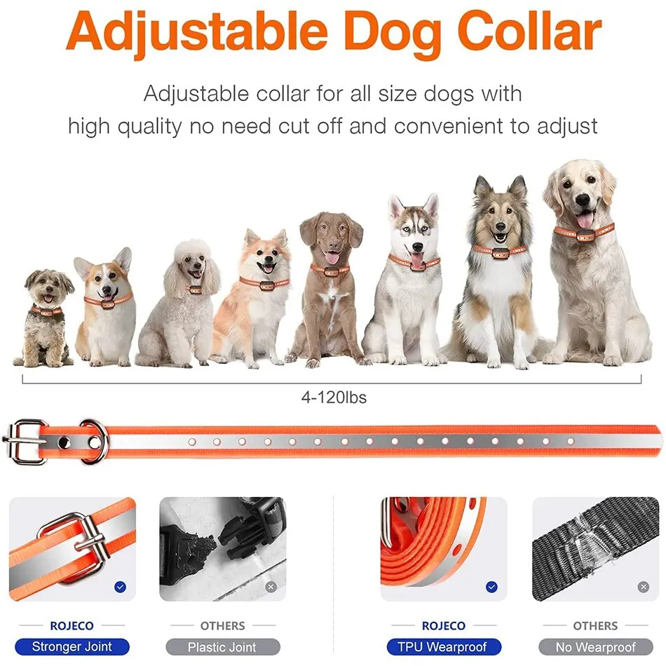 ROJECO-Collar de entrenamiento eléctrico para perros, Collar de entrenamiento con Control remoto para mascotas, recargable, Control de ladridos, 1000m