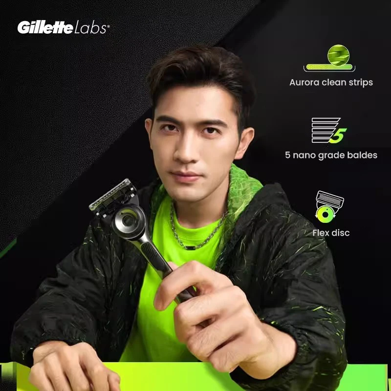 Gillette Labs Razor Aurora Series Flexdisc Afeitadora de seguridad manual Máquina de afeitar 2 recambios de cuchillas de 5 capas con soporte magnético