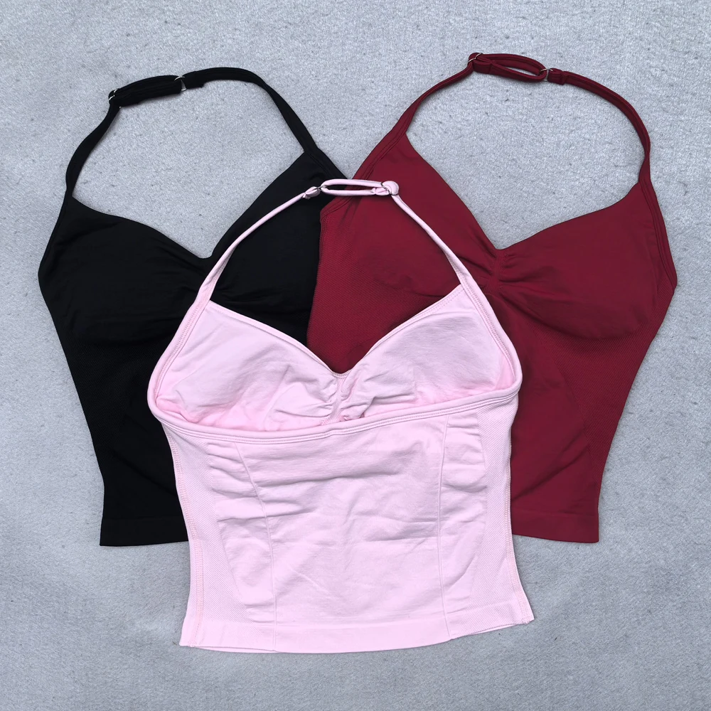 Top deportivo ajustable con tiras para mujer, Top de gimnasio con espalda descubierta, sujetador incorporado, ropa de Yoga, camisas sin mangas, trajes de entrenamiento, camiseta sin mangas