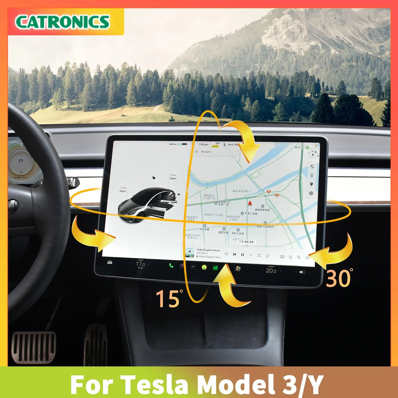 Kit de Soporte Giratorio e Inclinable para Pantalla, Compatible con Tesla Model 3 Highland Y Juniper 2017-2026, Soporte Giratorio de Cuatro Direcciones