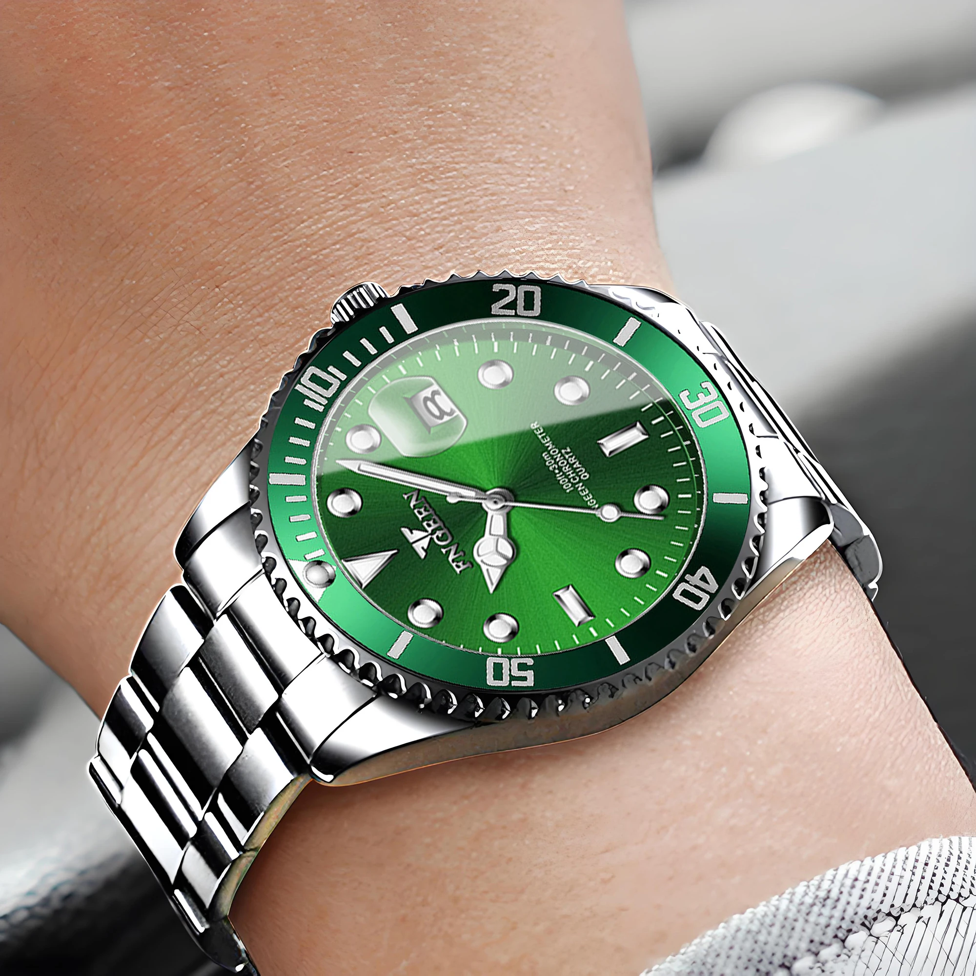 Relojes de pulsera de cuarzo con correa de acero inoxidable de la marca FNGEEN Son de BINBOND para hombre, reloj luminoso impermeable para hombre, reloj de lujo.