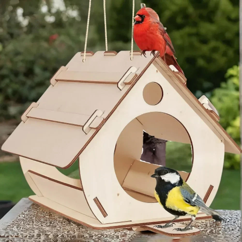 Comederos para pájaros de madera colgantes, avario DIY ensamblado, comederos decorativos para jardín al aire libre, jaula para pájaros, casa para pájaros