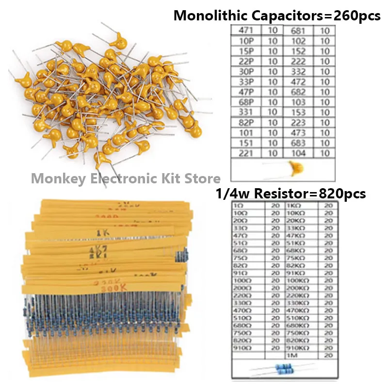 1818 Uds componentes electrónicos kit diy resistor de condensador pcb led 2n2222 RM063 3296W potenciómetros ne555 lm317 diodos monolíticos