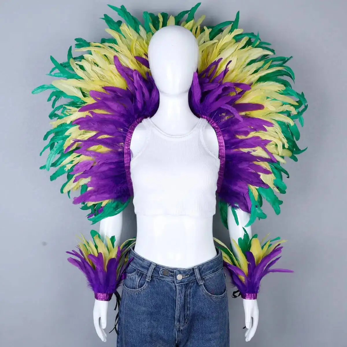 Punk Halloween bola enmascarada pluma Punk carnaval fiesta conjunto nueva fiesta carnaval elegante mujer chal 2 piezas conjunto Cosplay pluma