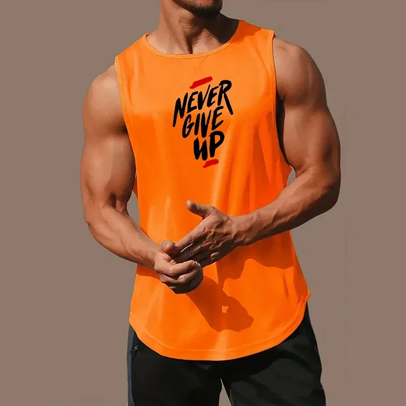 Never Give Up-Chaleco para correr para hombre, malla holgada, secado rápido, transpirable, entrenamiento muscular, culturismo, Fitness, camiseta sin mangas deportiva de baloncesto