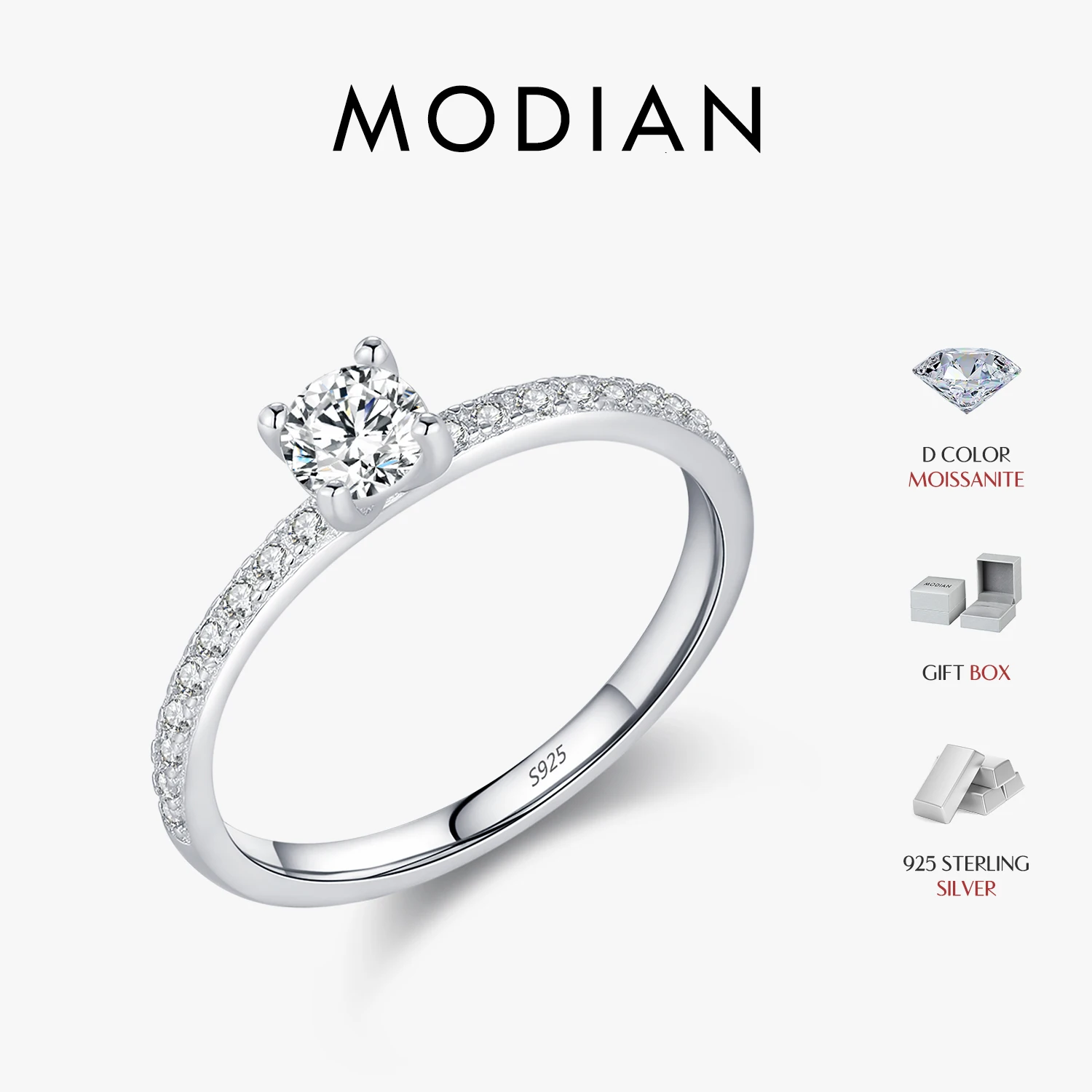 Anillo de moissanita de Color MODIAN D, anillo de diamante de laboratorio de Plata de Ley 925 cuadrado delicado para mujer, joyería llamativa de boda