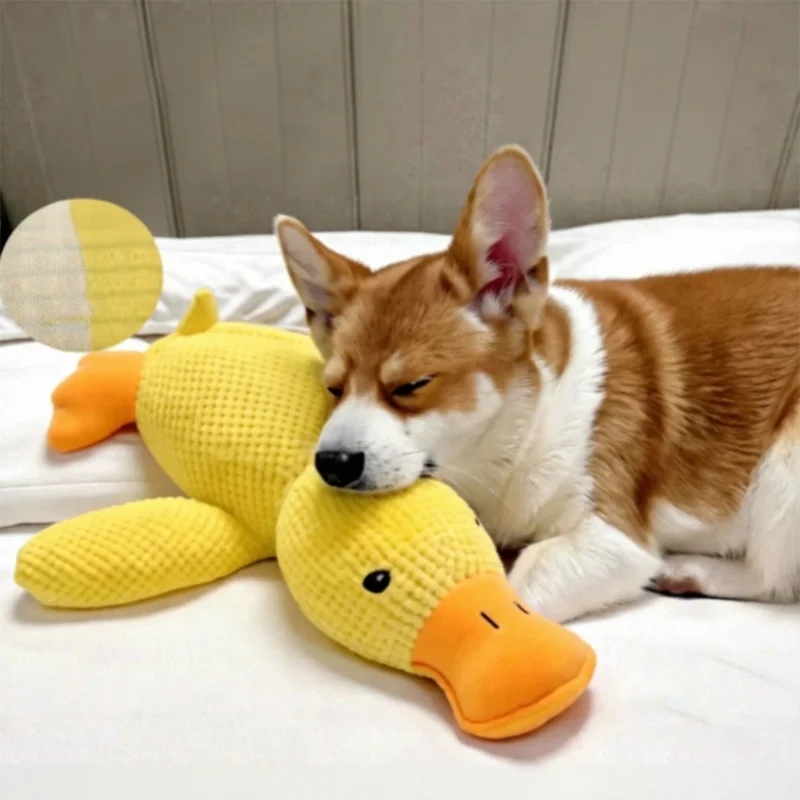 Juguete de Peluche para Perros en Forma de Pato, Resistente a Mordidas, Juguete Chirriante para Cachorros en Fase de Dentición, Pato de Peluche Suave para Dormir, Alivia el Estrés, Juguete Masticable para Mascotas