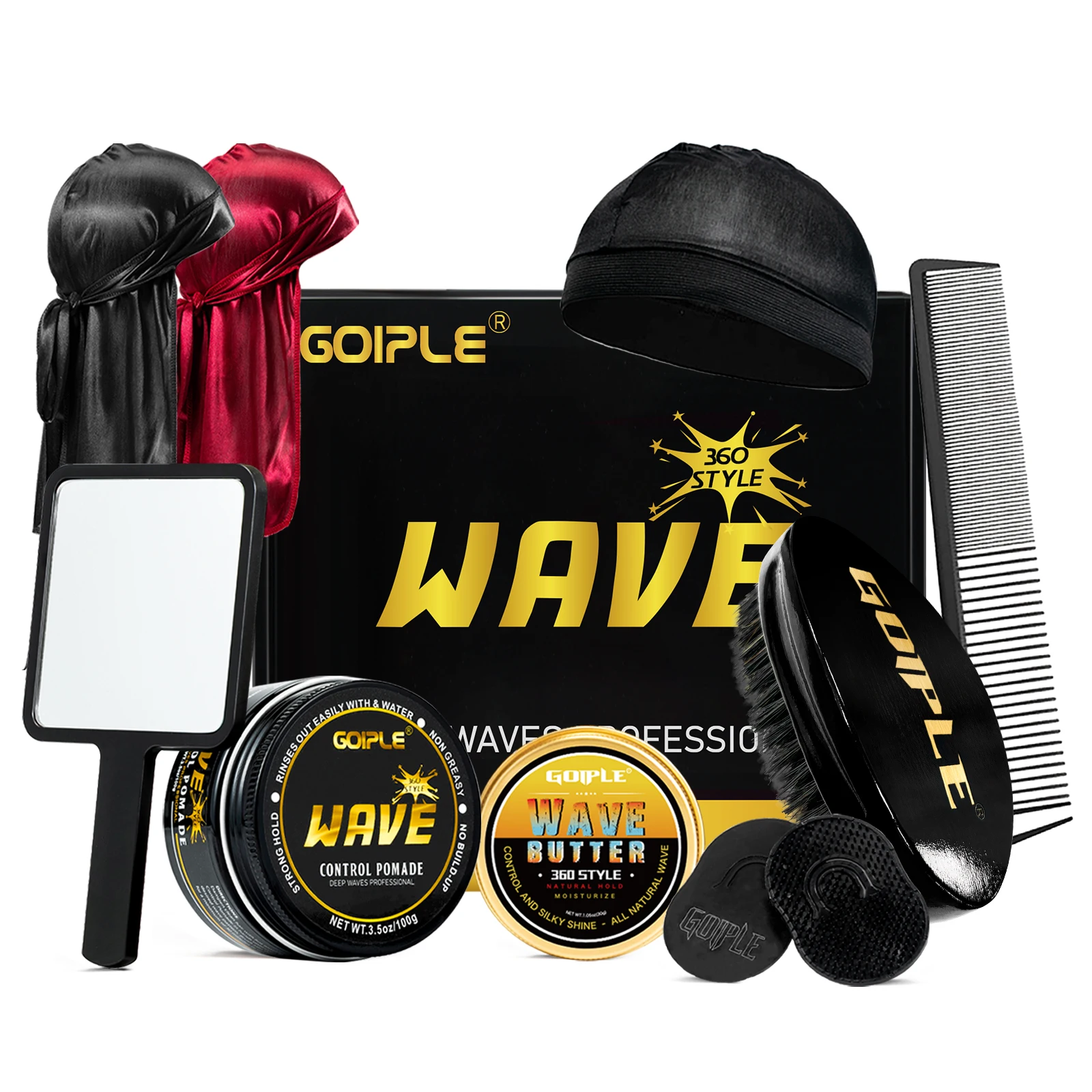 Kit de Ondas GOIPLE para Hombre con Pomada para Control de Ondas, Mantequilla para Ondas y Cepillo para Ondas Curvas, Set Completo para Peinar Ondas 360