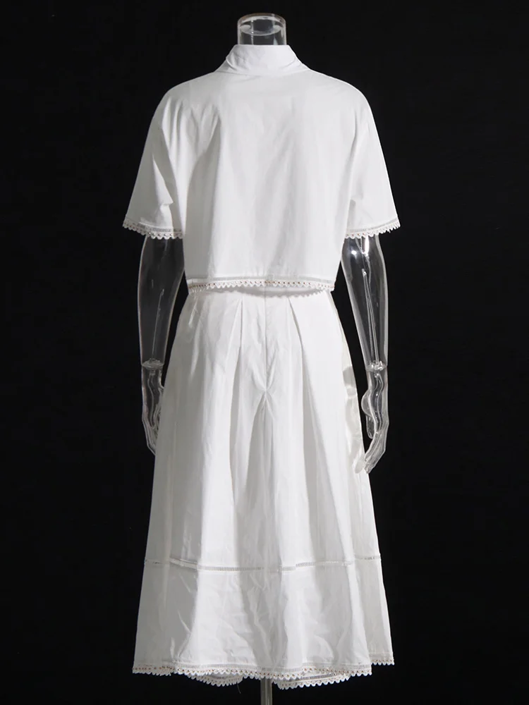 TWOTWINSTYLE, conjuntos lisos de dos piezas para mujer, Tops de manga corta con solapa, falda acampanada de cintura alta, conjuntos adelgazantes, estilo de moda femenina