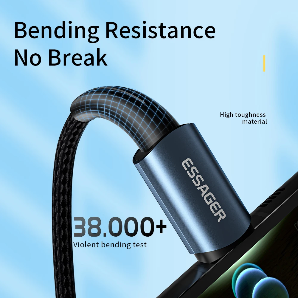 Essager PD100W 60W USB tipo C a USB C Cable cargador rápido QC 4,0 Cable para Xiaomi Poco portátil Samsung Huawei carga de teléfono