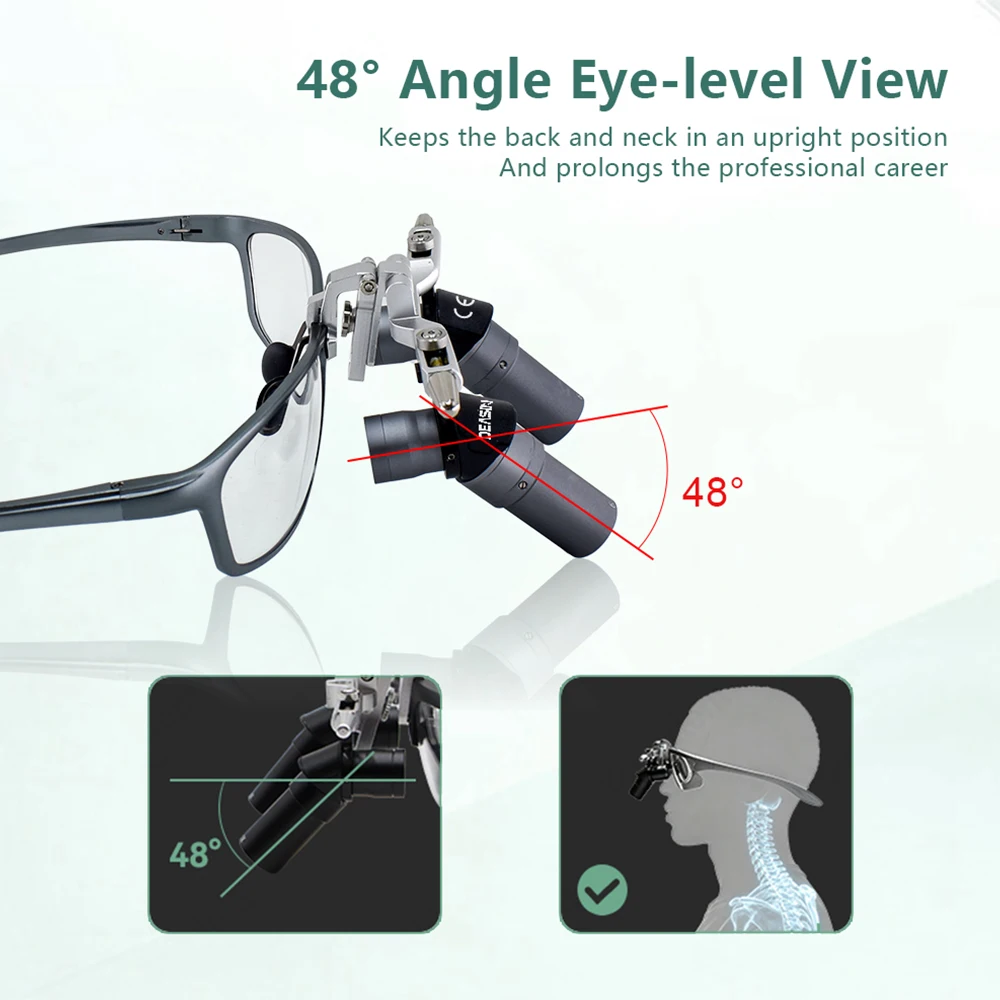 Lupas Dentales Ergonómicas ASLL203 con Certificación CE, Aumento 4X 5X 6X, 48 °   Distancia de Trabajo Ajustable de 350-450 mm, Instrumento Quirúrgico Dental M