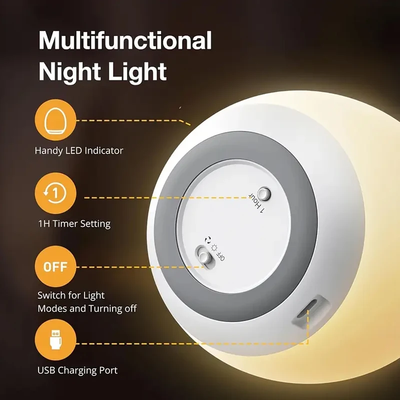 Nueva luz ambiental nocturna con forma de huevo, lámpara regulable táctil con Control RGB, mesa portátil recargable por USB para lámparas de noche, lámpara de noche