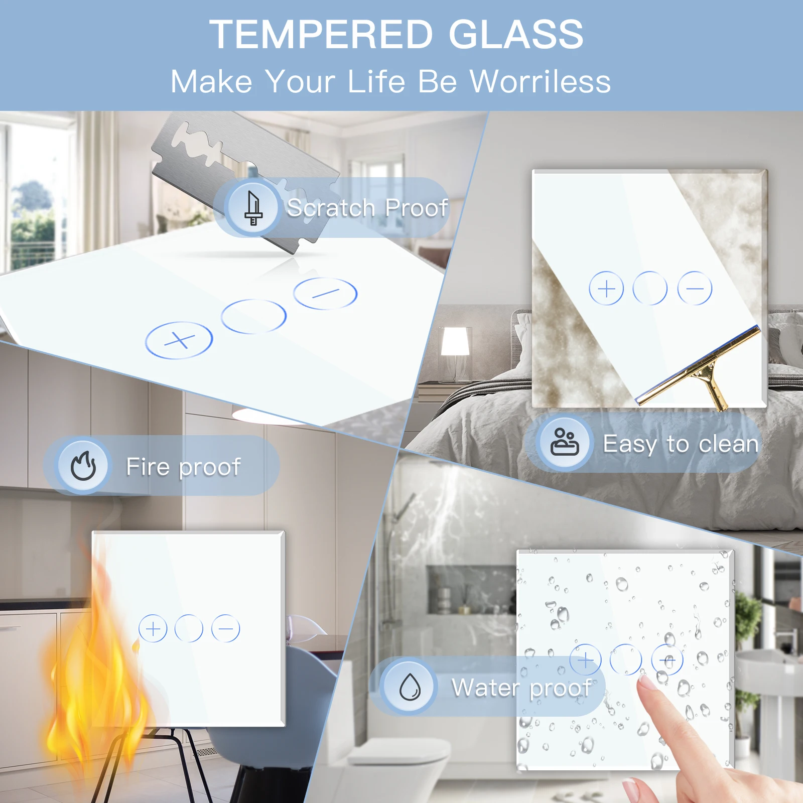 Bseed-interruptor atenuador con Sensor táctil estándar de la UE, 1 unidad, 1 vía, Panel de clase de cristal, Led regulable, atenuador blanco y negro con adaptador