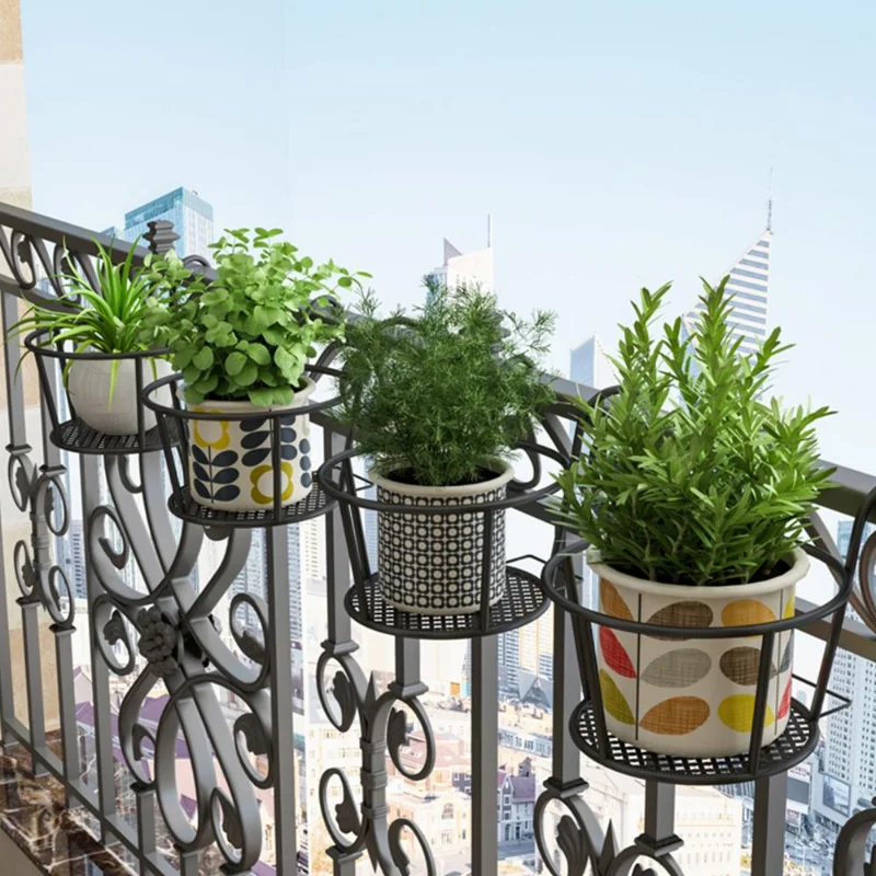 Cestas colgantes de arte del hierro, maceta, balcón, planta colgante, estantes redondos, barandilla, valla, ventana al aire libre, soporte para bonsái, decoración, 1 ud.