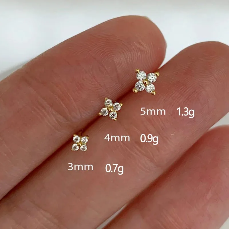 Pendientes pequeños de estrella Simple para mujer, de Plata de Ley 925 de 3/4/5MM, circonita 5A, joyería fina, accesorios minimalistas para el cuidado del orificio de la oreja