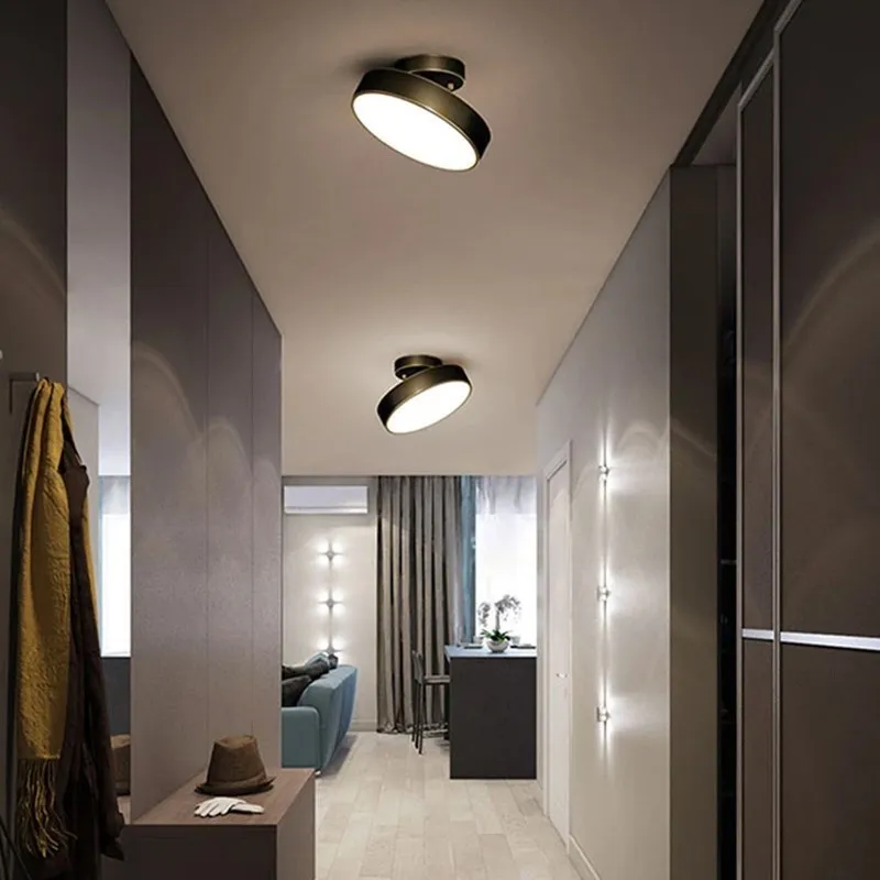 Lámpara LED de techo moderna, lámpara de cobre para dormitorio, sala de estar, luz nórdica redonda dorada y negra, accesorio de decoración para pasillo y entrada