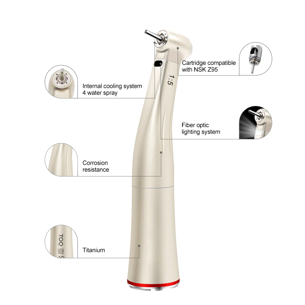 Pieza de mano dental contra-ángulo multiplicadora de velocidad 1:5 con luz de fibra óptica y spray de agua, tipo E, para clínica dental y laboratorio