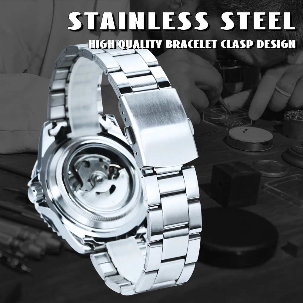 WINNER-relojes mecánicos clásicos para hombres, reloj automático de negocios de marca de lujo, bisel giratorio, esfera luminosa, correa de acero