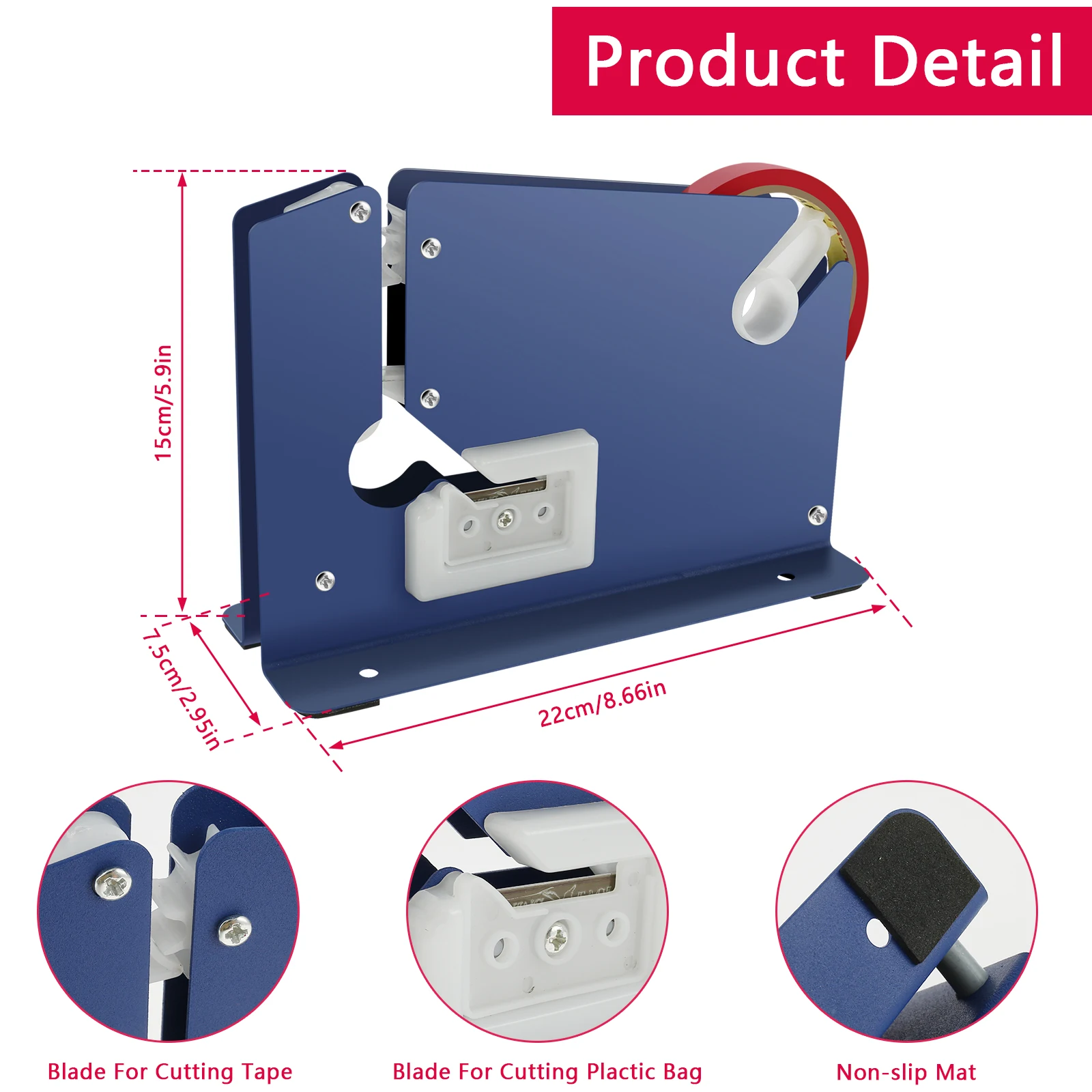 Sellador de bolsas de Metal con cinta de sellado de 7 bolsas, dispensador cónico Manual con cortador de recortadora, antideslizante, bolsa de tienda de supermercado