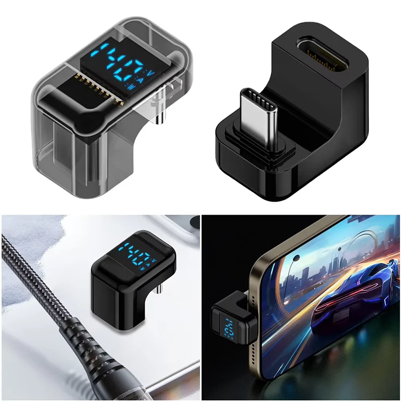 Adaptador USB C de 90 grados, adaptador tipo C en forma de U de ángulo recto, transferencia de datos de 40Gbps PD 140W USB4.0 8K 60Hz, vídeo para Thunderbolt 3/4